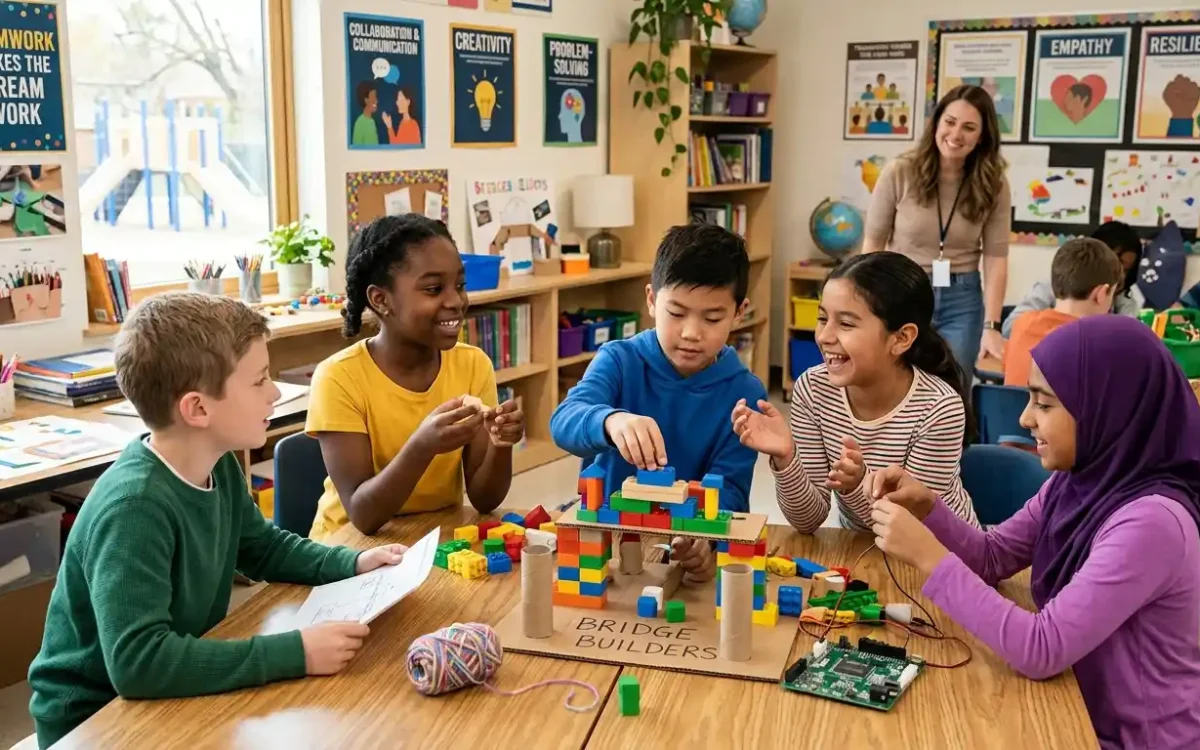 Discover how schools develop soft skills in children through communication, teamwork, leadership, creativity, and hands-on learning activities.