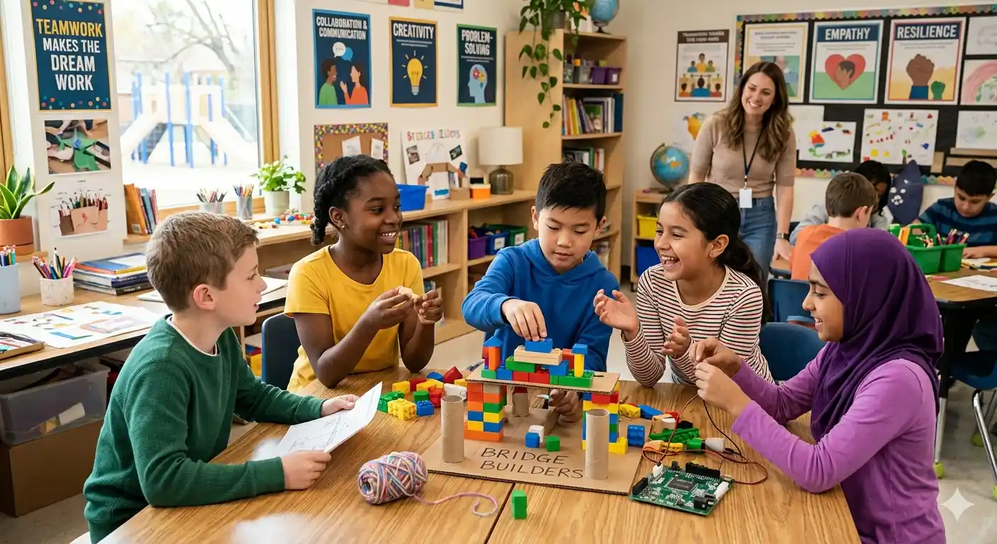 Discover how schools develop soft skills in children through communication, teamwork, leadership, creativity, and hands-on learning activities.
