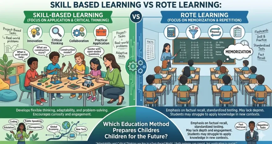 Skill Based Learning vs Rote Learning Discover the difference between skill based learning vs rote learning and why modern education focuses on creativity, problem-solving, and future-ready skills.