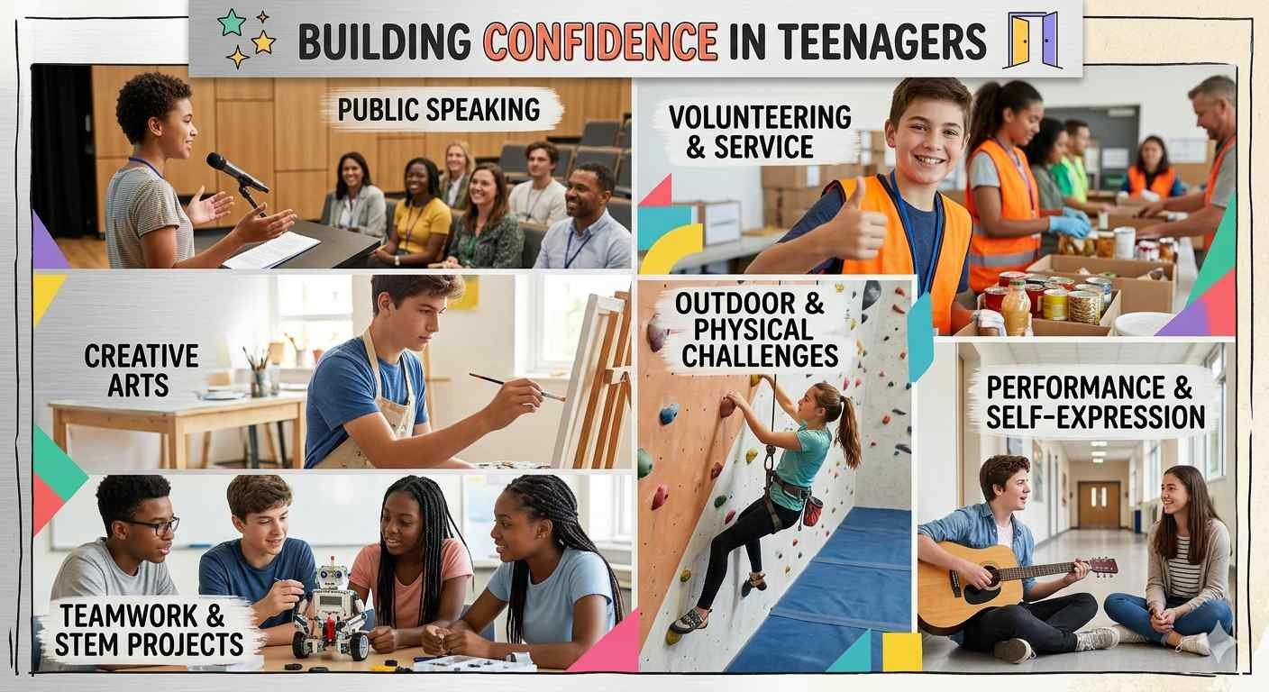 Discover effective confidence building activities for teenagers that improve self-esteem, communication skills, leadership, and personal growth.