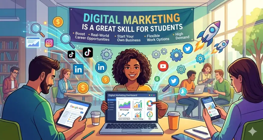 Digital Marketing Is a Great Skill for Students Discover why digital marketing skills for students are essential for future careers, freelancing, creativity, and entrepreneurship success.