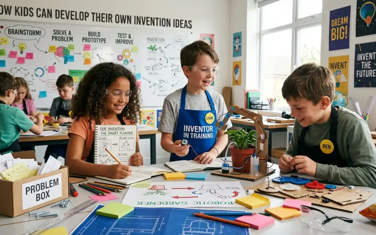 Learn how kids can develop their own invention ideas through simple steps, creativity exercises, and problem-solving activities that build innovation skills.