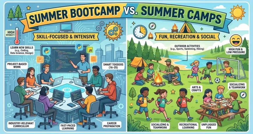 Summer Bootcamp vs Summer Camps Compare summer bootcamp vs summer camps and discover which option is better for your child’s learning, creativity, skill development, and future success.