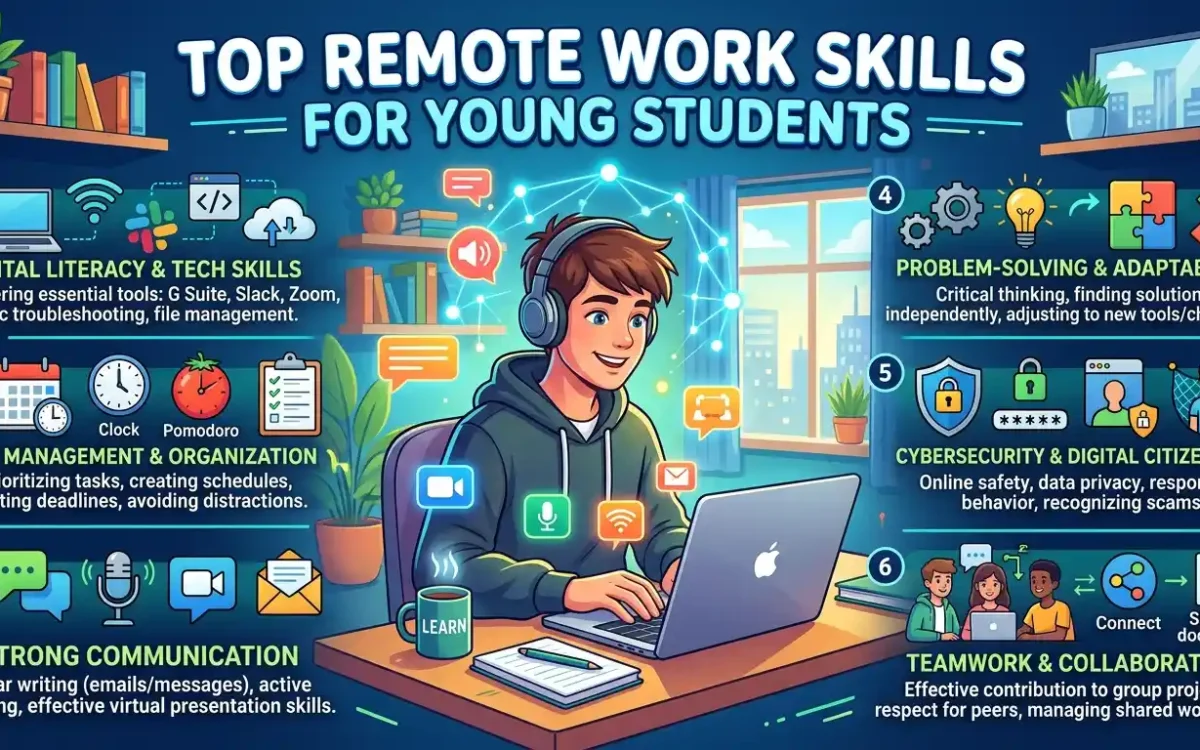 Discover the top remote work skills for young students to build freelancing careers, earn online, and become future-ready in the digital world.