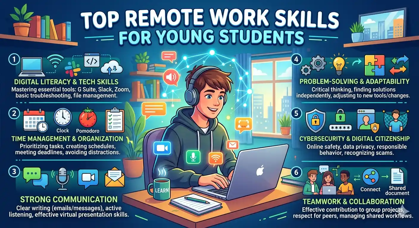 Discover the top remote work skills for young students to build freelancing careers, earn online, and become future-ready in the digital world.