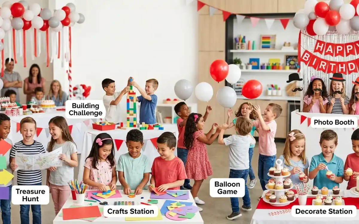 Discover 20 fun birthday party activities for kids, including treasure hunts, crafts, science games, dancing, challenges, and creative activities.